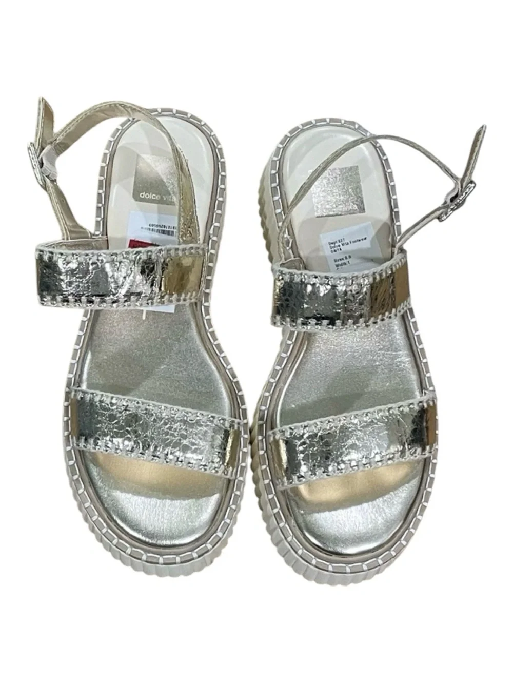 New Dolce Vita Drake Distressed Gold Textured Platform Sandals Sz 8